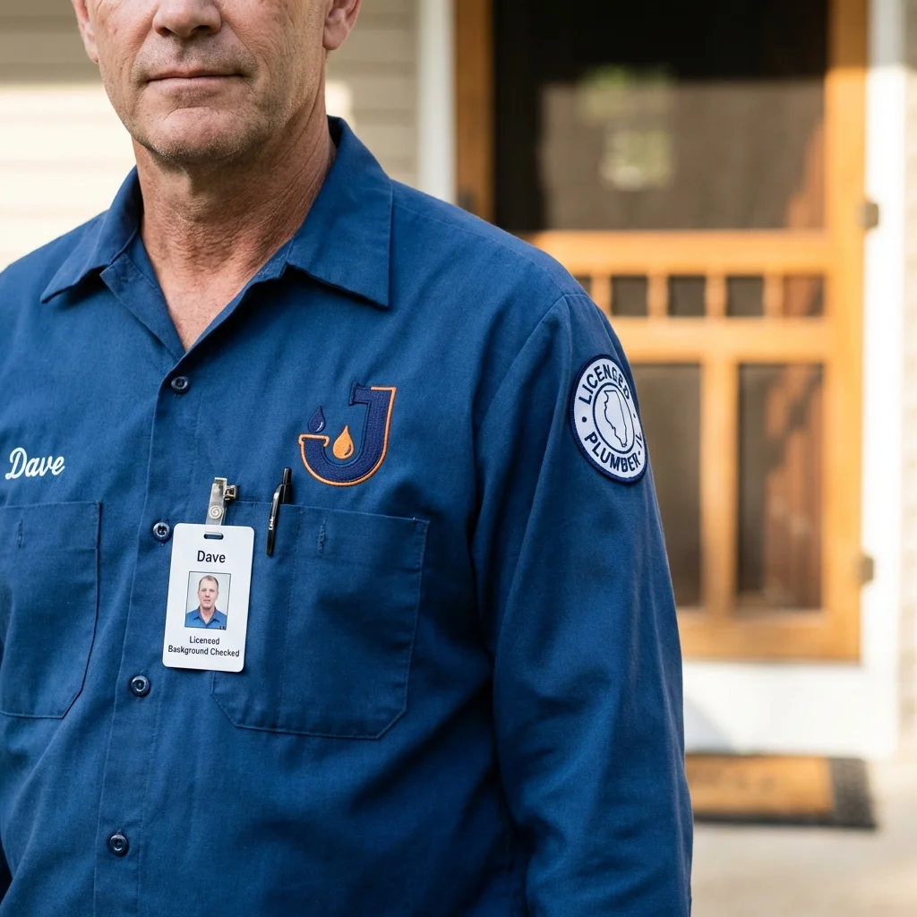Licensed plumber showing ID badge in Fair Grove, MO
