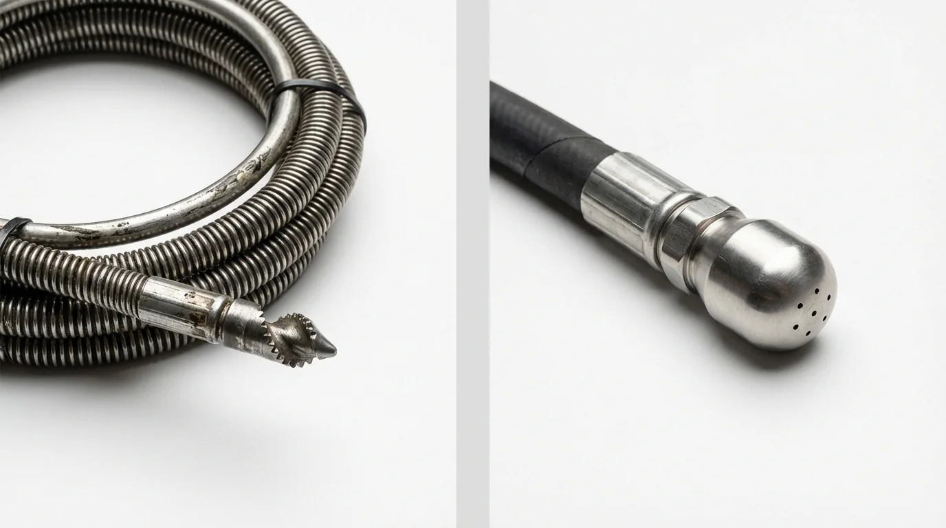 Drain snake cable and hydro jetting nozzle used for drain cleaning in Fair Grove, MO