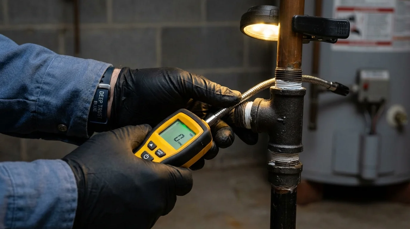 Gas leak detection with electronic sniffer by Johns Plumbing LLC in Fair Grove